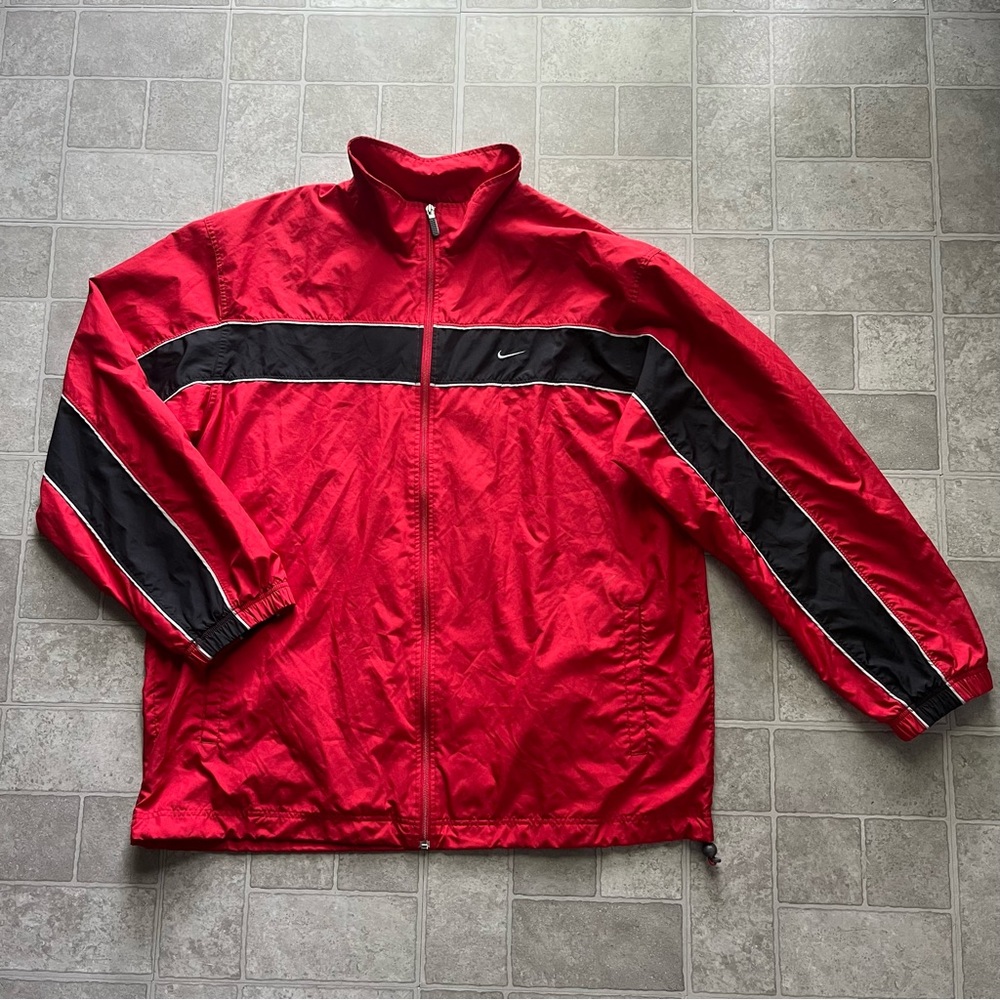 Y2K vintage Nike red black windbreaker track jacket mini swoosh men’s size xxl